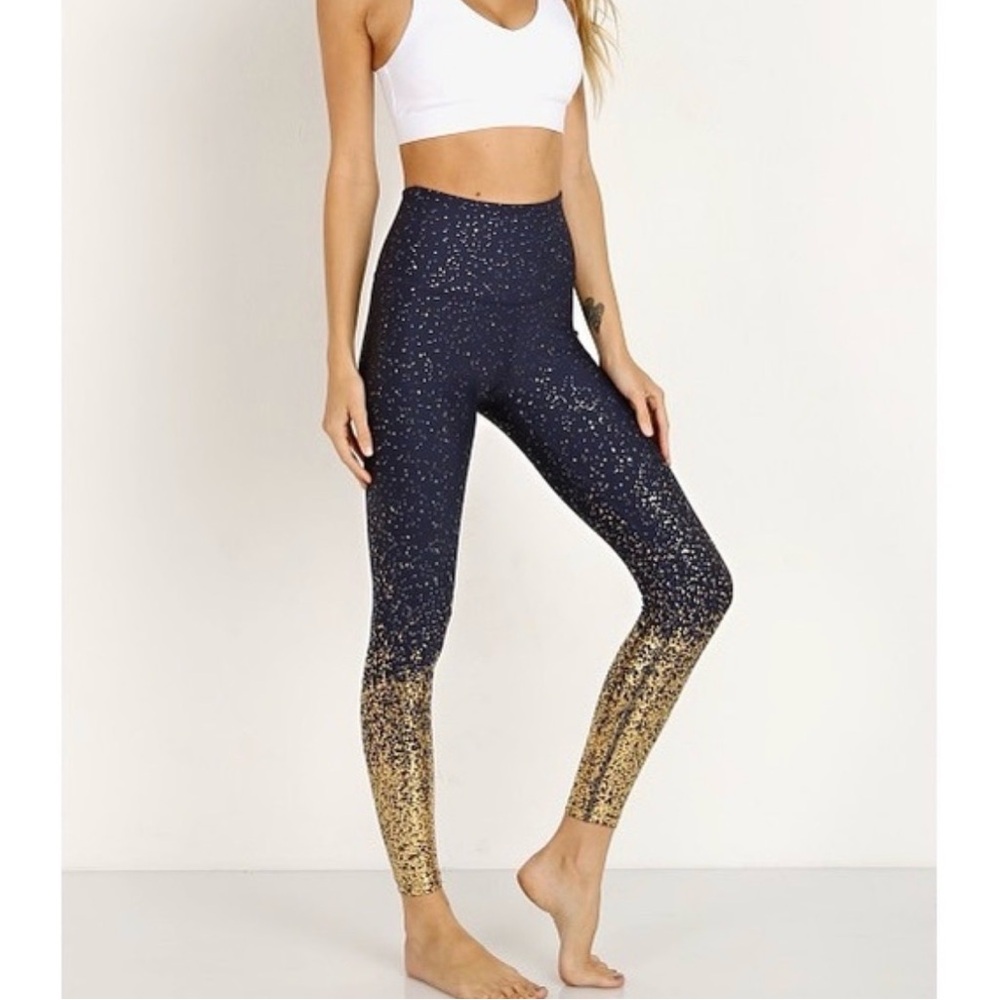 Beyond Yoga Alloy Ombre High Waisted Midi Leggings Sparkle Navy Gold Size Small